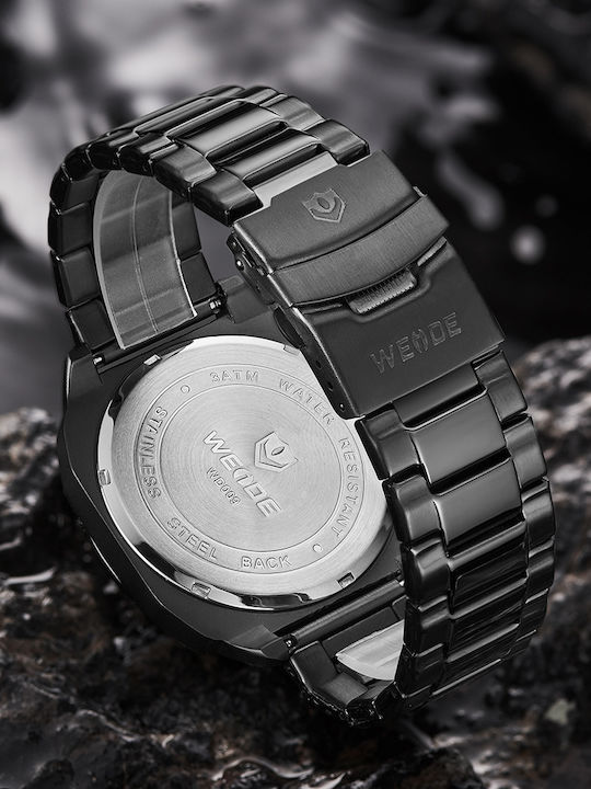 Weide Herrenuhr 44mm Chronograph Batterie mit Schwarz Metallarmband