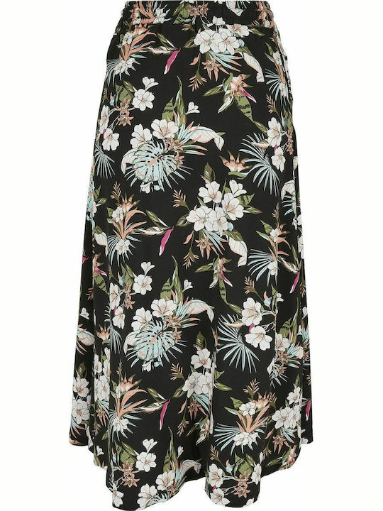 High-waisted Midi Skirt Floral Black