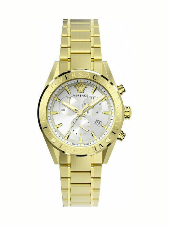 Versace Pallazo Empire Men's Watch 45mm Chronograph Battery with Gold Metal Bracelet