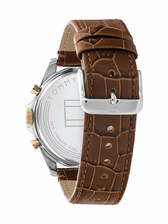 Tommy Hilfiger Baker Herrenuhr 44mm Chronograph Batterie mit Braun Lederarmband