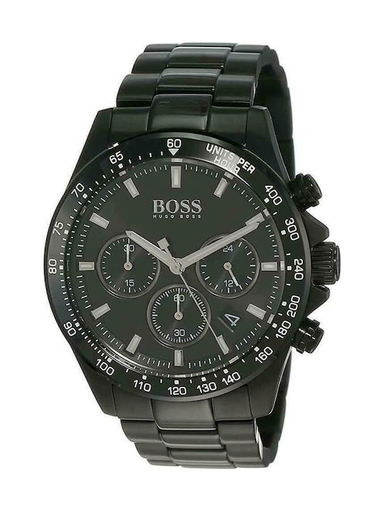 Boss Hero Ανδρικό Ρολόι 45mm Χρονογράφος Μπαταρίας με Μαύρο Μεταλλικό Μπρασελέ