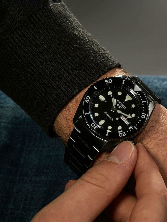 Seiko 5 Sports Men's Watch 46mm Automatic with Black Metal Bracelet