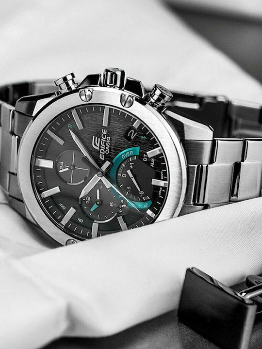 Casio Edifice Herrenuhr 46mm Chronograph Solar mit Silber Metallarmband