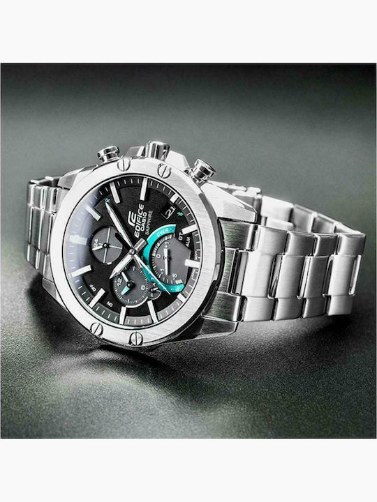 Casio Edifice Herrenuhr 46mm Chronograph Solar mit Silber Metallarmband
