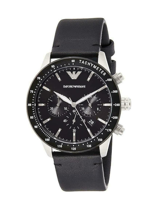 Emporio Armani Men's Watch 43mm Chronograph Battery with Black Leather Strap