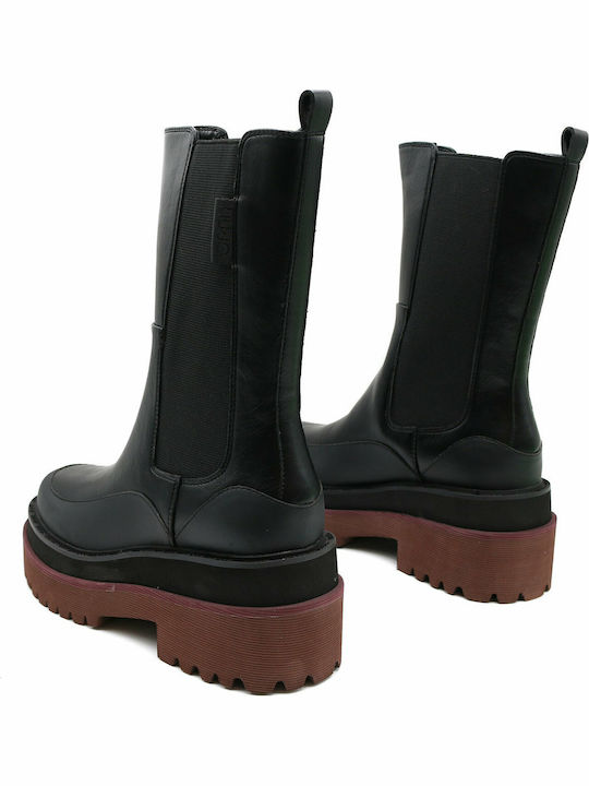 Purple 10 Leather Women's Chelsea Boots with Medium Heel Black