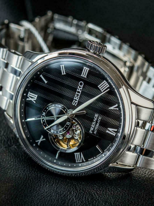 Seiko Presage Basic Line Ανδρικό Ρολόι 41mm Αυτόματο με Ασημί Μεταλλικό Μπρασελέ