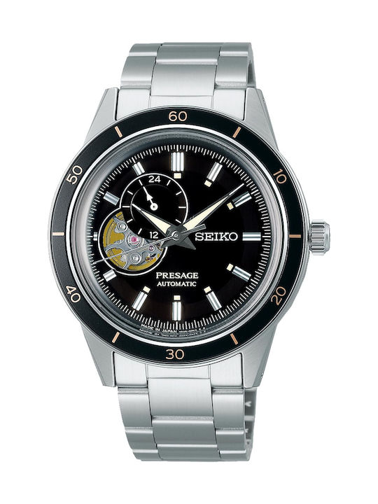 Seiko Presage Basic Line Ανδρικό Ρολόι 40.8mm Χρονογράφος Αυτόματο με Ασημί Μεταλλικό Μπρασελέ