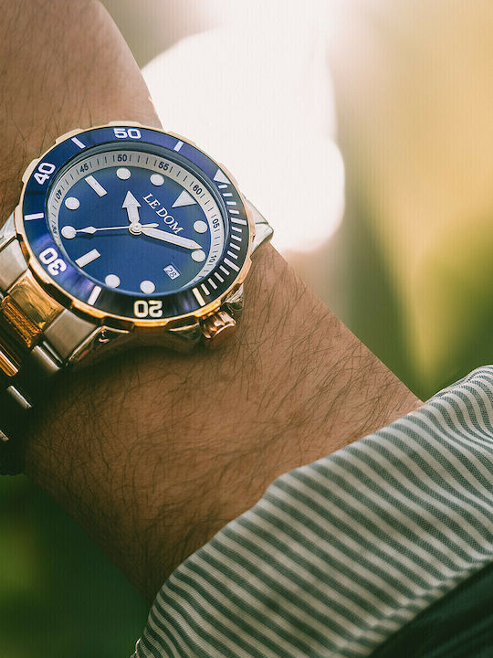 Le Dom Nautilus Ανδρικό Ρολόι 43mm Μπαταρίας με Ασημί Μεταλλικό Μπρασελέ