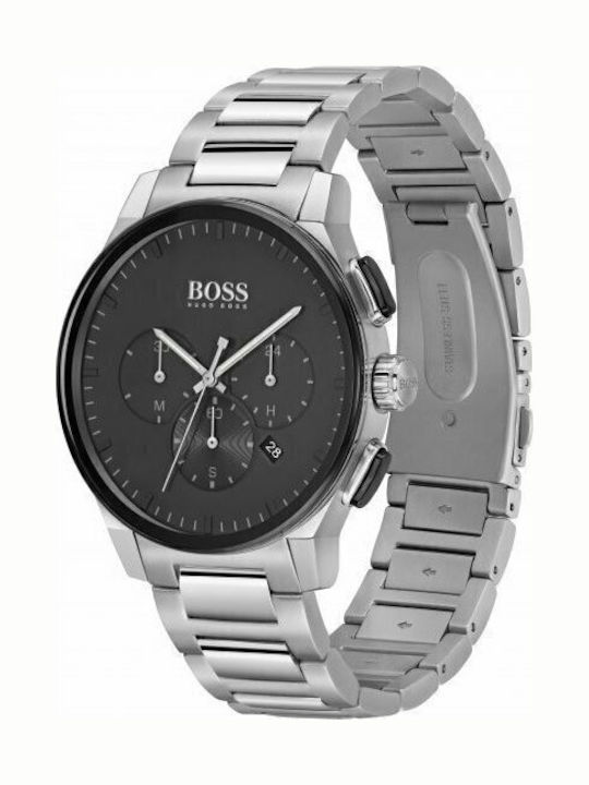 Boss Peak Ανδρικό Ρολόι 44mm Χρονογράφος Μπαταρίας με Ασημί Μεταλλικό Μπρασελέ