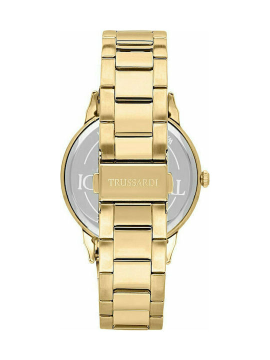 Trussardi T-Bent Herrenuhr 43mm Batterie mit Gold Rostfreien Stahlarmband
