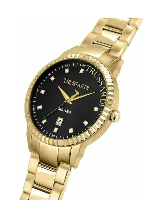 Trussardi T-Bent Herrenuhr 43mm Batterie mit Gold Rostfreien Stahlarmband
