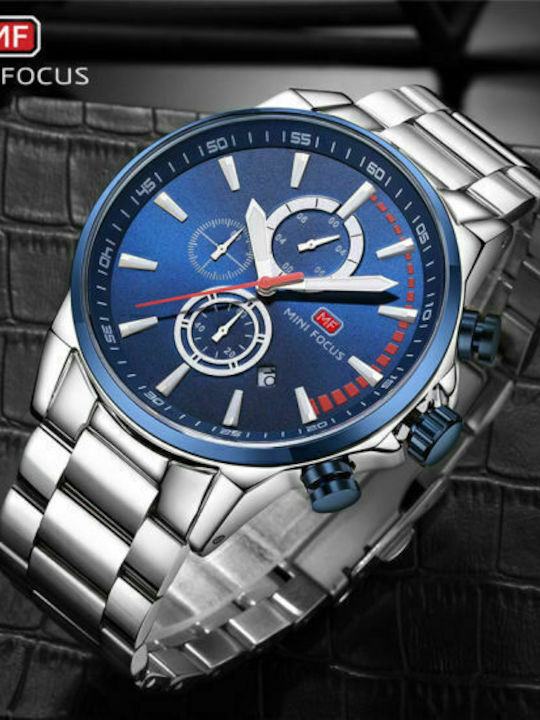 Mini Focus Men's Watch 48mm Battery with Silver Metal Bracelet