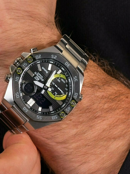Casio Edifice Herrenuhr 49mm Chronograph Batterie mit Silber Metallarmband