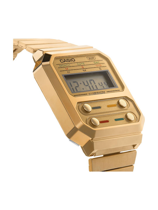 Casio Vintage Edgy Digital Men's Watch 40.7mm Battery with Gold Metal Bracelet