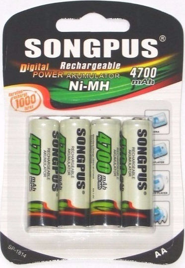 Songpus Rechargeable Battery AA Ni-MH 4700mAh 1.2V 4pcs