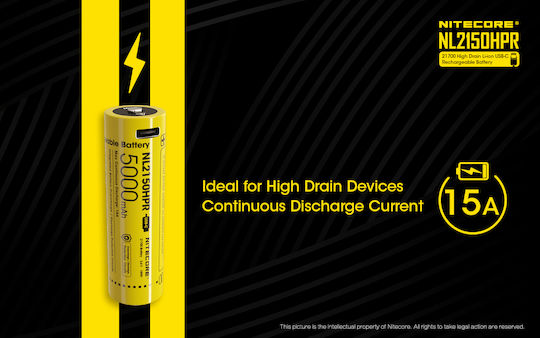 NiteCore NL2150HPR Wiederaufladbare Batterie 21700 Li-Ion 5000mAh 3.6V 1Stück