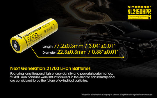 NiteCore NL2150HPR Wiederaufladbare Batterie 21700 Li-Ion 5000mAh 3.6V 1Stück