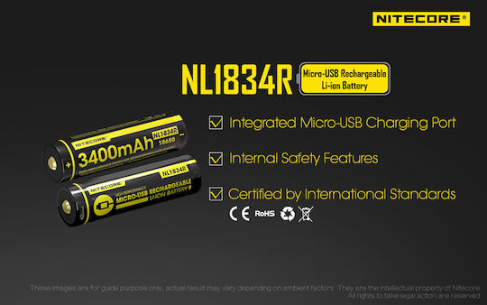NiteCore NL1834R Презареждаща батерия 18650 Li-ion 3400mAh 3.6V 1бр