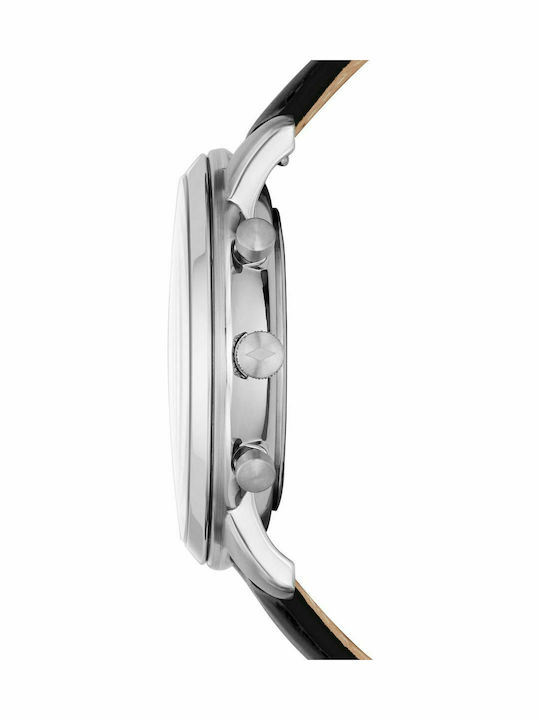 Fossil Ceas Barbati Neutru 44mm Cronograf Baterie cu Curea din Piele Neagră