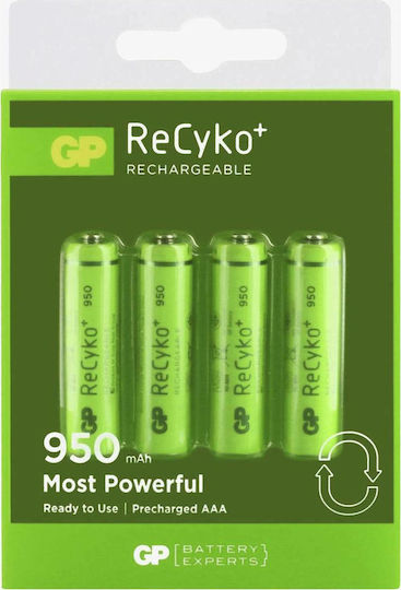 GP Batteries Recyko+ Επαναφορτιζόμενες Μπαταρίες AAA Ni-MH 950mAh 1.2V 4τμχ