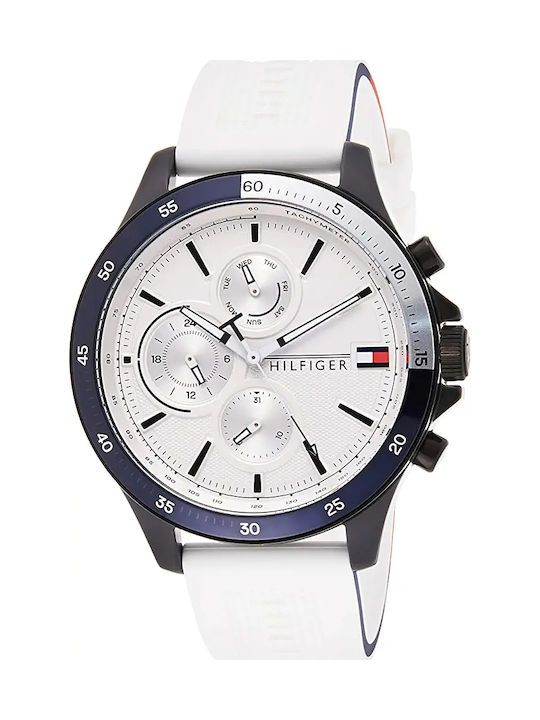 Tommy Hilfiger Bank Men's Watch 46mm Chronograph Battery with White Rubber Strap