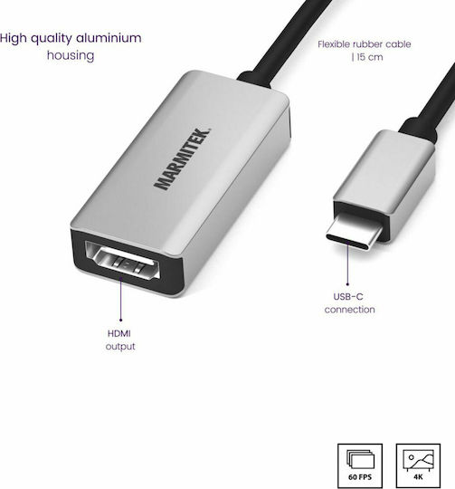 Marmitek Connect Μετατροπέας USB-C male σε HDMI female Ασημί 1τμχ