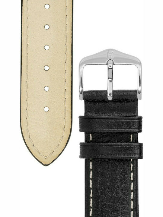 Hirsch Boston Long Δερμάτινο Λουράκι Μαύρο 22mm