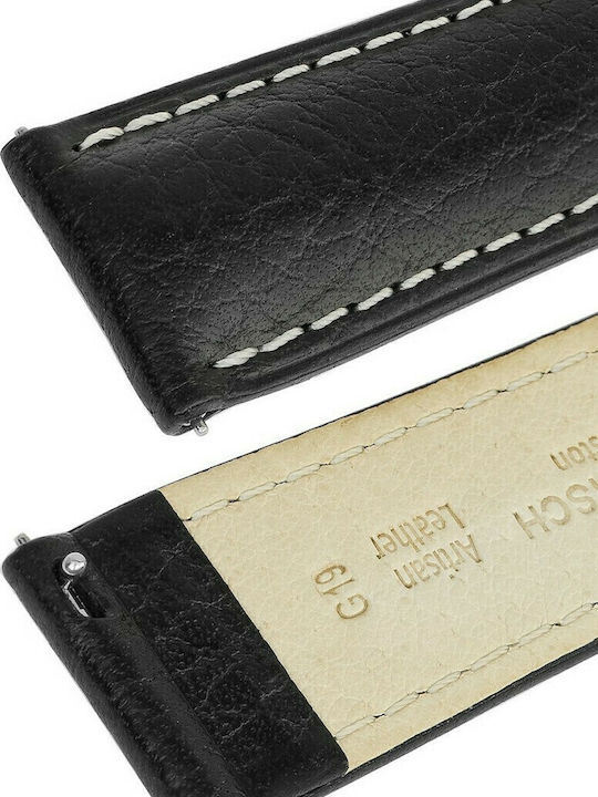 Hirsch Boston Long Δερμάτινο Λουράκι Μαύρο 22mm