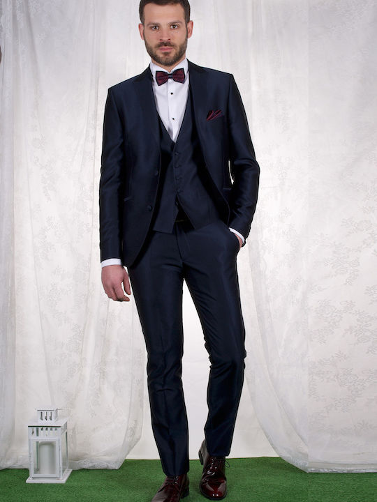 Fragosto Three Pieces Slim Fit Suit - Diamond Blue