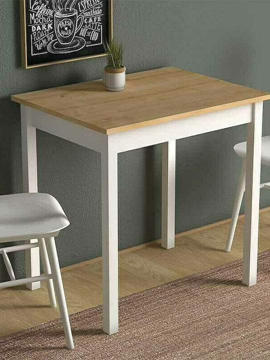 Mini Table Kitchen Wooden with Metal Frame White - Oak 59x78x75cm