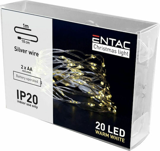 20 Λαμπάκια LED 1μ. Θερμό Λευκό Μπαταρίας σε Σειρά 20 Λαμπάκια LED 1μ. Θερμό Λευκό Μπαταρίας σε Σειρά