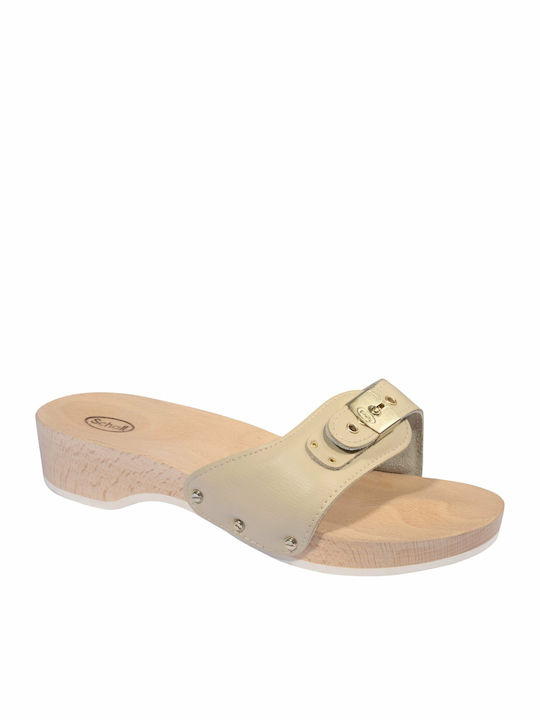 Scholl Pescura Δερμάτινα Ανατομικά Σανδάλια Μπεζ