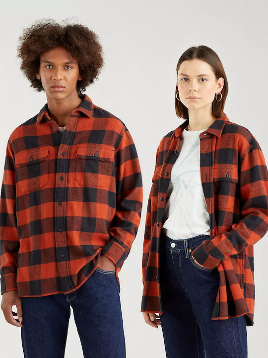Classic Buffalo Worker Langärmelig Baumwoll Overshirt in Normale Passform Geprüft Rot