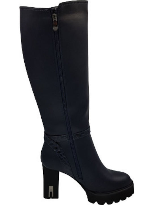 Rieker Anatomic Leather Women's Boots with Zipper Navy Blue