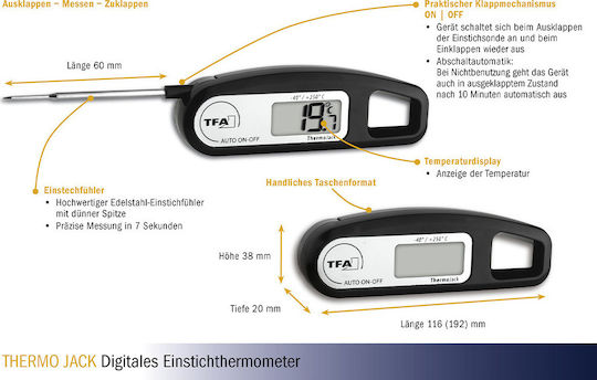 TFA Thermo Jack Electronical Cooking Thermometer with Probe -40°C / +250°C