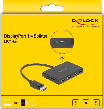 DeLock DisplayPort 1.4 Διαχωριστής 1 x DisplayPort σε 4 x DisplayPort έξω