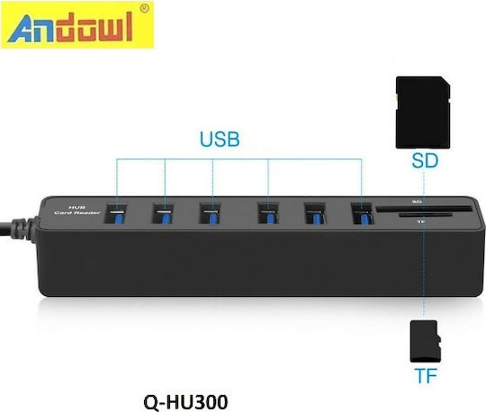 Andowl USB 3.0 8 Port Hub with USB-A Connection & Charging Port (04003QHC50BK)