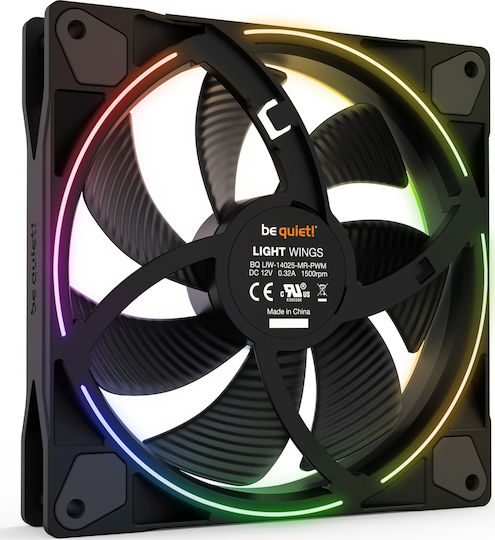 Be Quiet Light Wings Вентилатор за кутия 140mm (1500rpm / 56cfm) с ARGB осветление и свързване 4-изводна PWM
