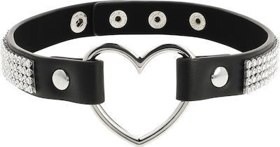 Coquette Hand Crafted Choker Zgardă Vegan Leather Heart Black Black