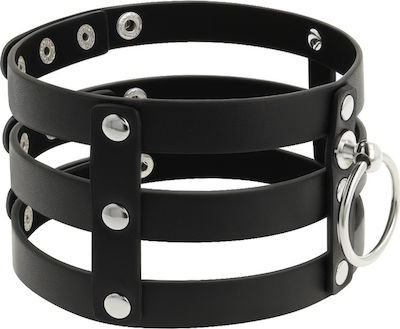 Coquette Hand Crafted Choker Zgardă Fetiș din piele vegană cu inel Black Black