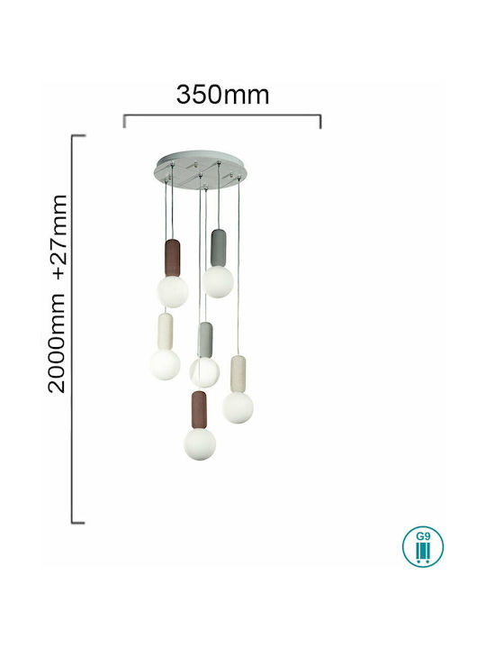 Ondaluce Pendant Light Multicolour for 6 Bulbs G9 35cm