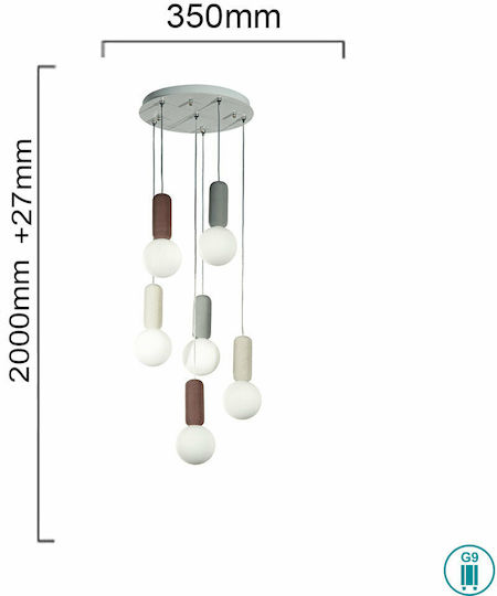 Ondaluce Pendant Light Multicolour for 6 Bulbs G9 35cm