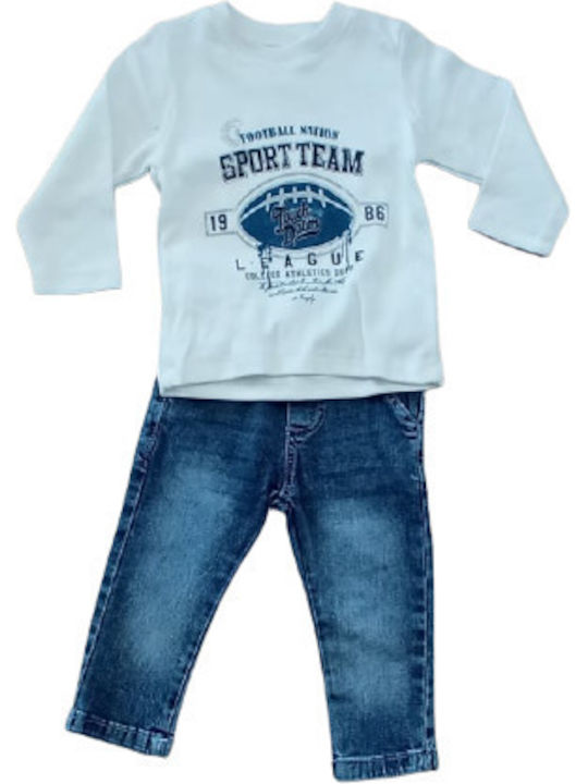 Set of 3 pieces. Denim Pants, Blouse and Jacket SPORT TEAM Blue-White