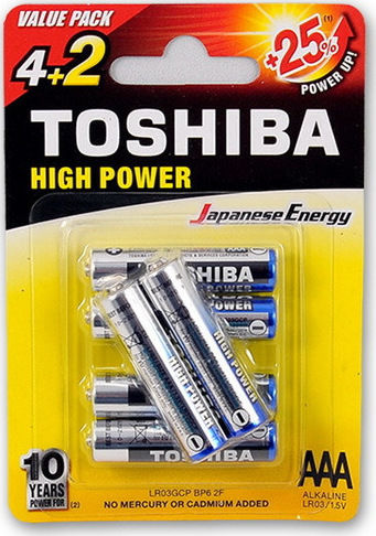 Toshiba High Power Αλκαλικές Μπαταρίες AAA 1.5V 6τμχ