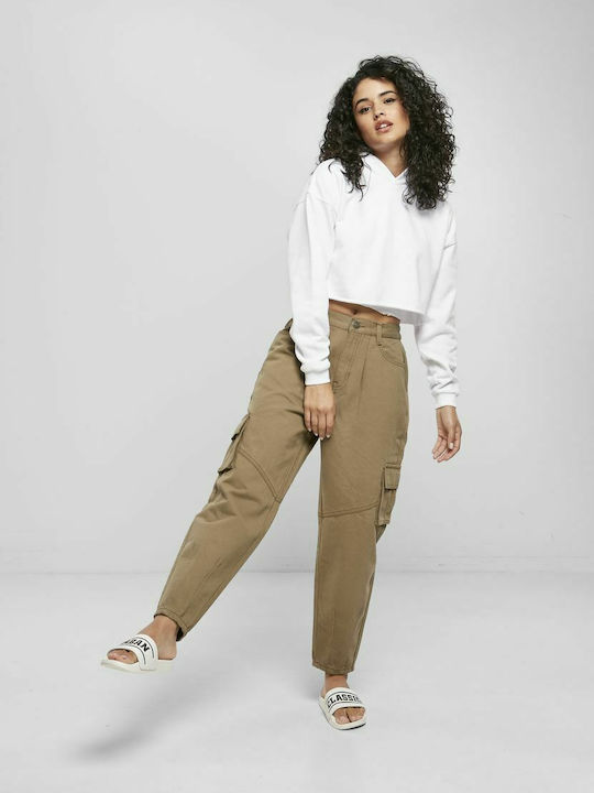 Cropped Women's Sweatshirt Hooded White