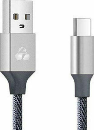 Powertech Braided USB 2.0 Cable USB-C male - USB-A Silver 1m (PTR-0052)