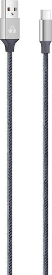 Powertech Braided USB 2.0 Cable USB-C male - USB-A Ασημί 1m PTR-0052