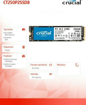 Crucial P2 SSD 250GB τύπου M.2 με σύνδεση PCI Express 3.0 CT250P2SSD8