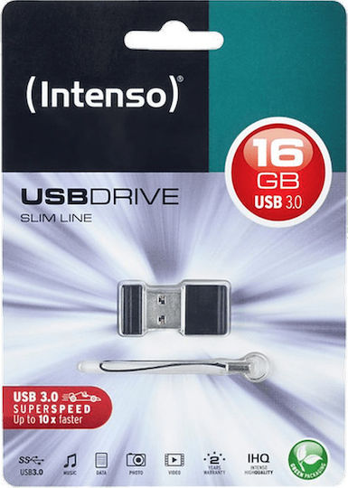 Intenso Slim Line 16GB USB 3.0 Stick Μαύρο